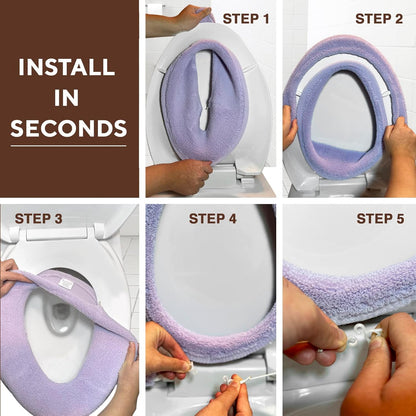 Soft Toilet Seat Cover - Plush & Thick Fabric Toilet Seat Warmer for Round & Elongated 14x18" Toilet Seats - Reusable, Machine-Washable, Easy-Install - Gift-Ready Packaging - Frost Gray