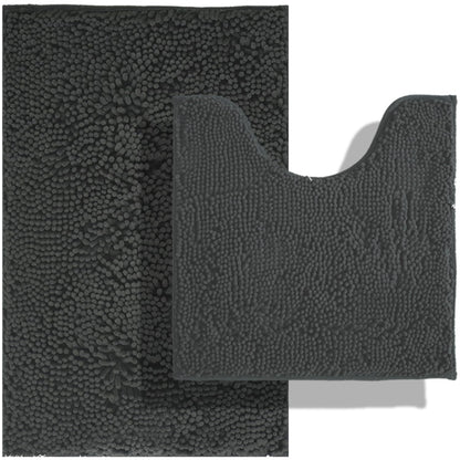 BOANKODU Bathroom Rugs Sets 2 Piece, Extra Soft Chenille Bath Mat Absorbent Bathroom Rug, Bathroom Mat with PVC Non-Slip Bottom, Machine Washable Bath Rugs (32x20 Inch + 24x16 Inch, Light Grey)
