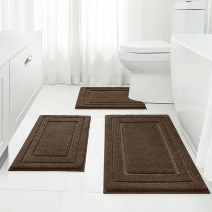 HOMEIDEAS Brown Bathroom Rugs Set of 3, Non Slip Bath Mats