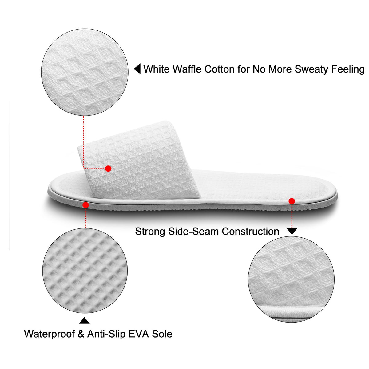 AhfuLife 5 Pairs of Waffle Spa Slippers, Open Toe White Slippers - Fit Most Men and Women for Spa, Party Guest, Hotel and Travel