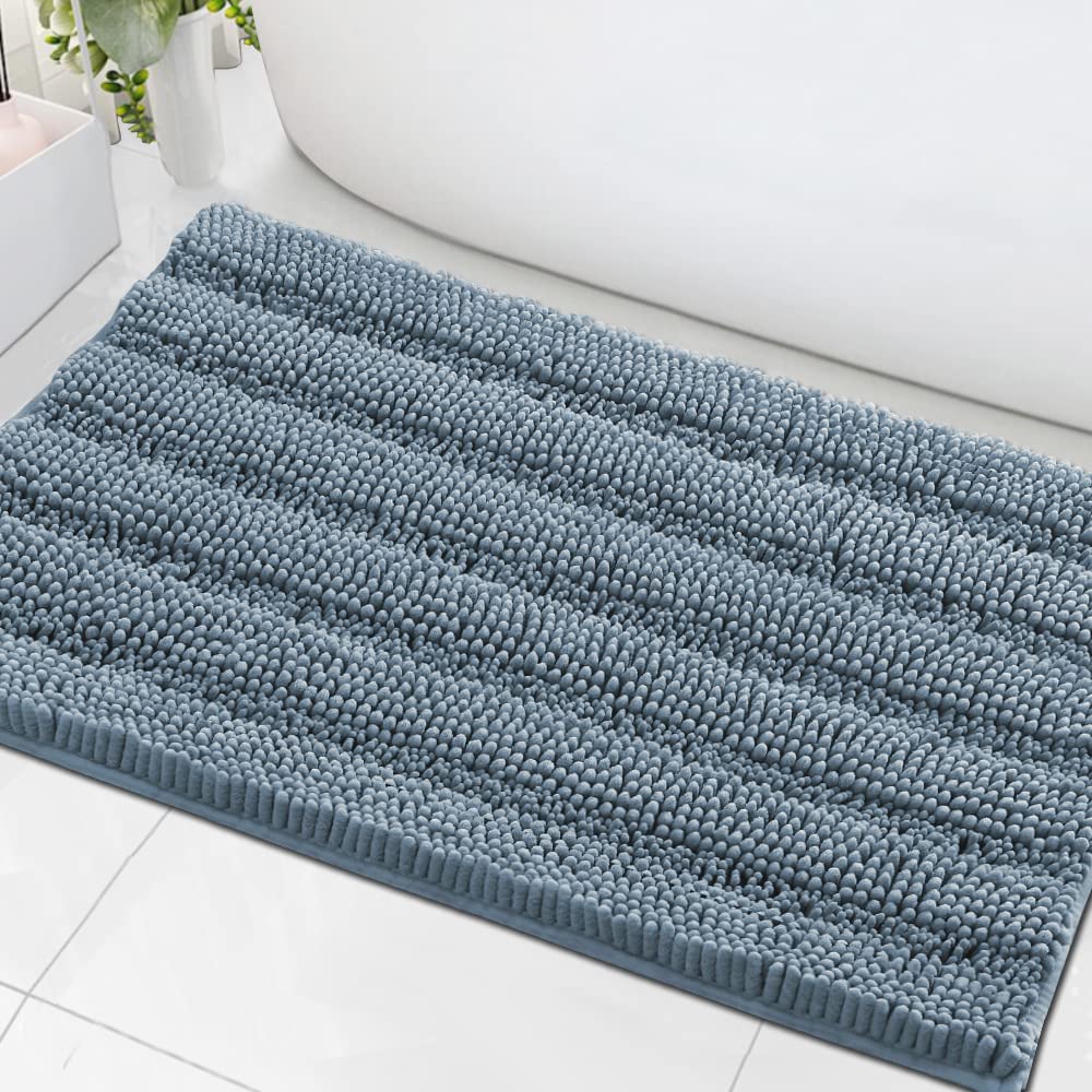 H.VERSAILTEX Bath Rugs for Bathroom Non Slip Bath Mats Extra Thick Chenille Striped Rug 20" x 32" Absorbent Non Skid Fluffy Soft Shaggy Washable Dry Fast Plush Mat for Indoor, Bath Room, Tub - Sage
