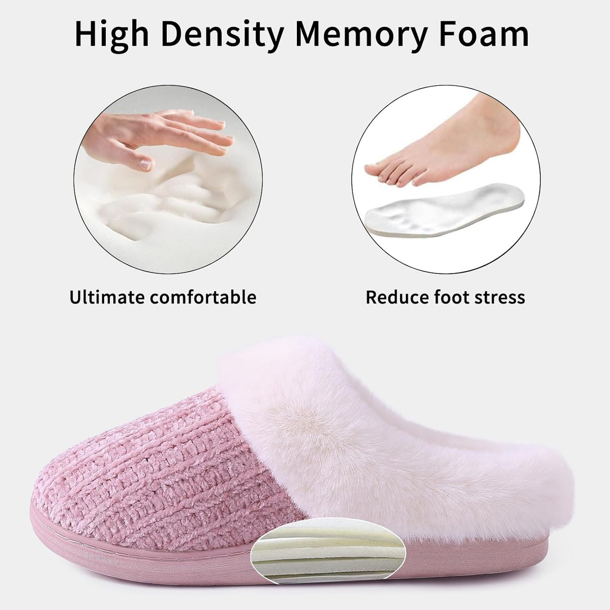 Evshine Women's Chenille Knit Fuzzy Slippers Memory Foam Warm House Shoes