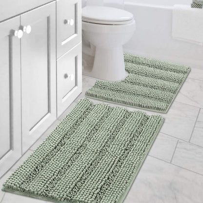 H.VERSAILTEX Bath Rugs for Bathroom Non Slip Bath Mats Extra Thick Chenille Striped Rug 20" x 32" Absorbent Non Skid Fluffy Soft Shaggy Washable Dry Fast Plush Mat for Indoor, Bath Room, Tub - Sage