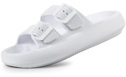 Weweya Sandals for Women Men Pillow Slippers Double Buckle Flat Slides
