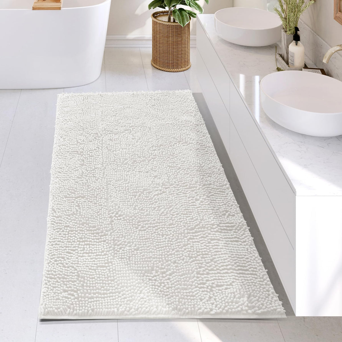 Hearth & Harbor Bathroom Rugs, Chenille Bath Mat - Machine Washable Bath Mats for Bathroom Non-Slip Backing Rubber, Quick Dry Bathroom Mat