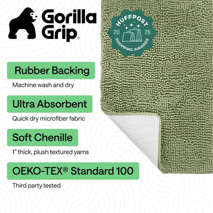 GORILLA GRIP Bath Rug Mat for Bathroom, Absorbent Chenille 24x17 Sage Green