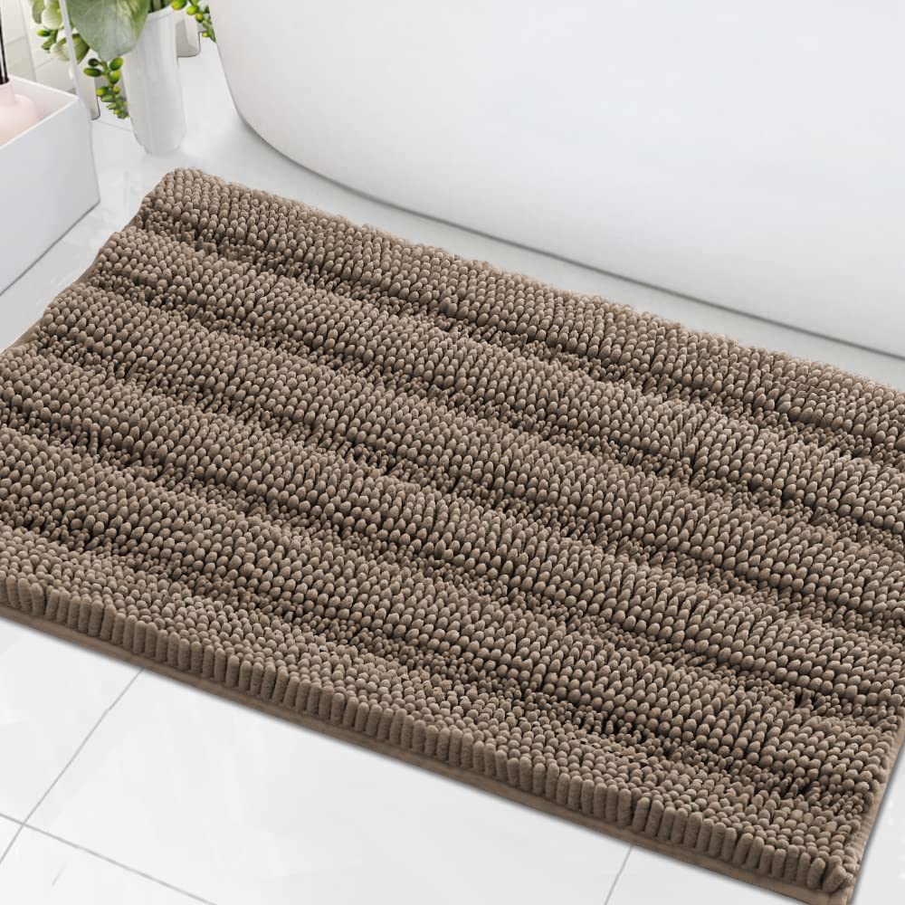 H.VERSAILTEX Bath Rugs for Bathroom Non Slip Bath Mats Extra Thick Chenille Striped Rug 20" x 32" Absorbent Non Skid Fluffy Soft Shaggy Washable Dry Fast Plush Mat for Indoor, Bath Room, Tub - Sage