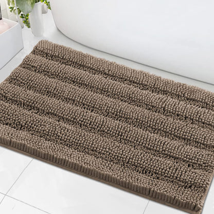 H.VERSAILTEX Bath Rugs for Bathroom Non Slip Bath Mats Extra Thick Chenille Striped Rug 20" x 32" Absorbent Non Skid Fluffy Soft Shaggy Washable Dry Fast Plush Mat for Indoor, Bath Room, Tub - Sage