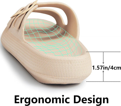 Weweya Sandals for Women Men Pillow Slippers Double Buckle Flat Slides