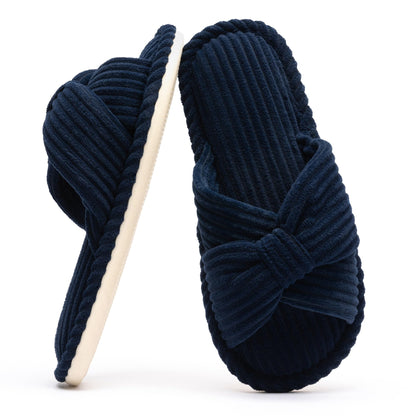 Chantomoo Slippers for Women Memory Foam House Womens Slipper Slides Home Bedroom Bathroom Spa Open Toe Corduroy Bow Slippers Cozy Comfortable