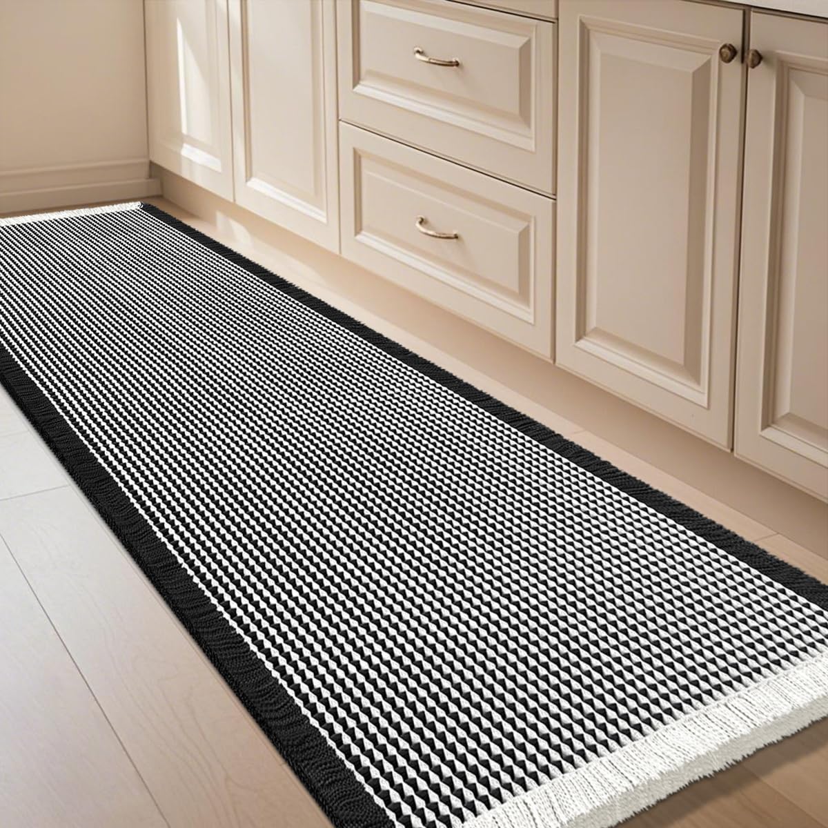 IM HOME Waffle Bath Mat Set 2 Piece Olive Green,Woven Modern Bath Rug Mats, Absorbent Non Slip Bath Floor Mat, Soft Washable Boho Bath Rugs with Tassels for Bathroom, Bedroom, Kitchen,Tub