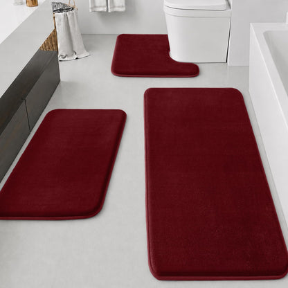 HUXMEYSON Bathroom Rugs Sets 3 Piece, Non-Slip & Quick Dry Bath Mat Set, Ultra Soft Velvet Bath Rugs for Bathroom, Toilet and Shower Floor, Grey