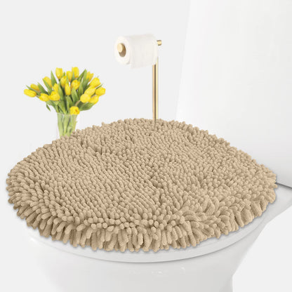 LuxUrux Toilet Lid Cover with Stretch Fit Elastic Band – Chenille Microfiber Toilet Seat Non-Slip Cover for Bathroom – Soft Plush, Machine Wash And Dry, Comfort & Clean Look (18 x 21'', Medium Blue)