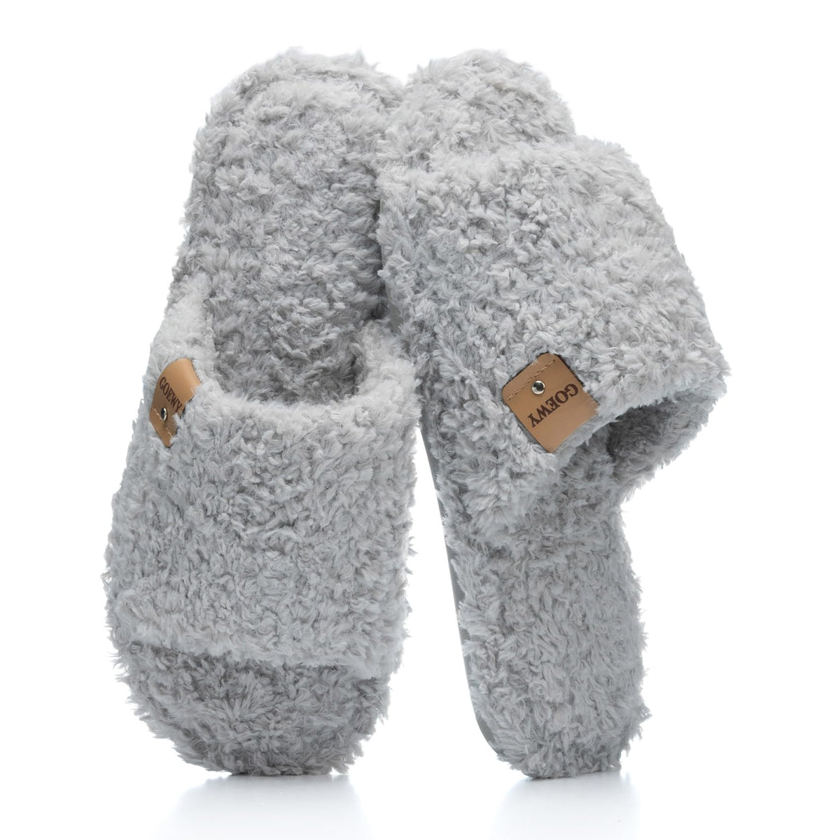 GOEWY Fuzzy Open Toe Slippers for Women Indoor with Comfy Memory Foam