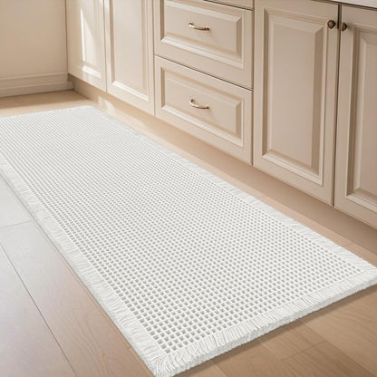 IM HOME Waffle Bath Mat Set 2 Piece Olive Green,Woven Modern Bath Rug Mats, Absorbent Non Slip Bath Floor Mat, Soft Washable Boho Bath Rugs with Tassels for Bathroom, Bedroom, Kitchen,Tub