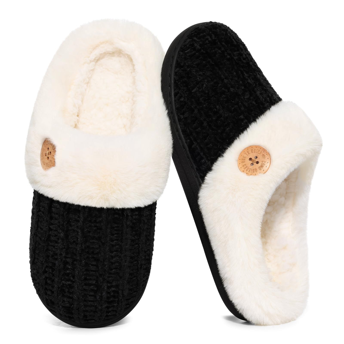 Evshine Women's Chenille Knit Fuzzy Slippers Memory Foam Warm House Shoes