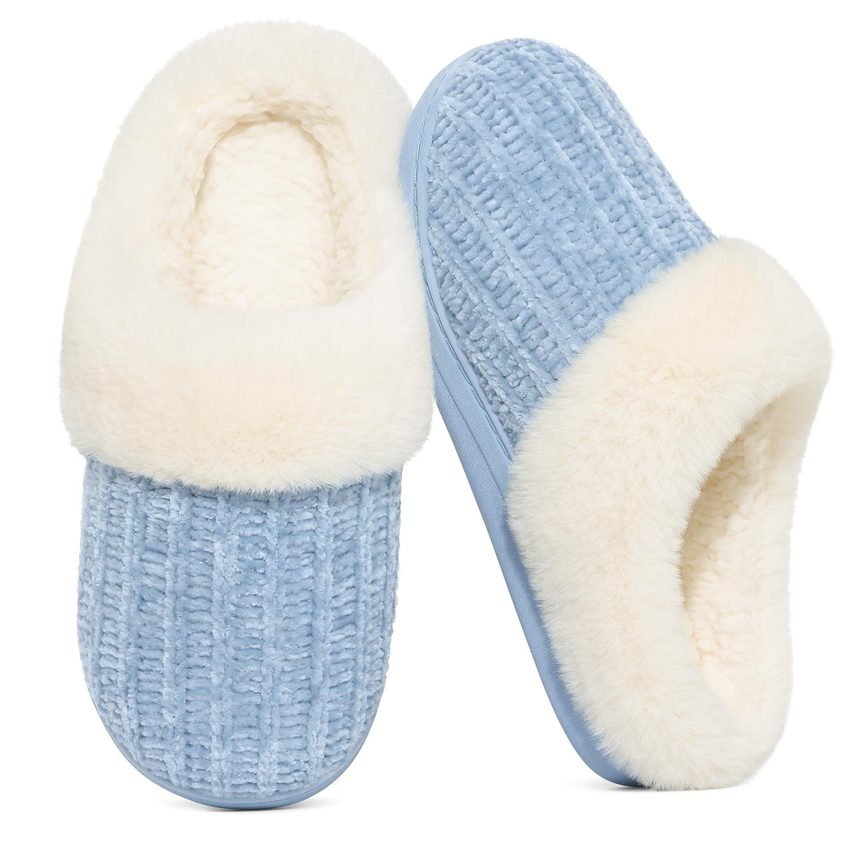 Evshine Women's Chenille Knit Fuzzy Slippers Memory Foam Warm House Shoes