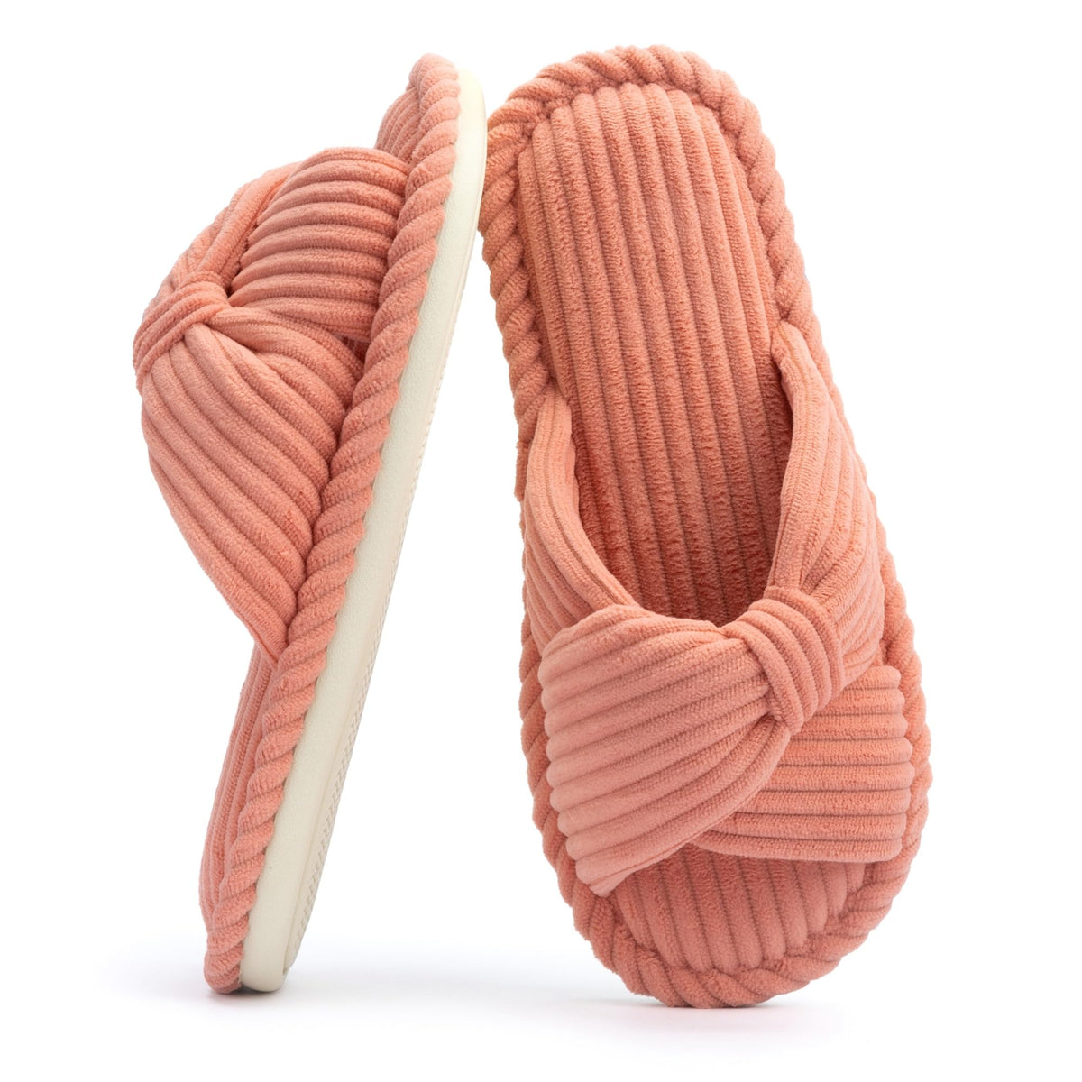 Chantomoo Slippers for Women Memory Foam House Womens Slipper Slides Home Bedroom Bathroom Spa Open Toe Corduroy Bow Slippers Cozy Comfortable