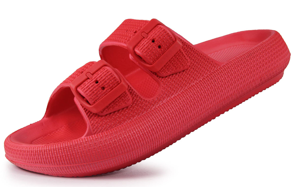 Weweya Sandals for Women Men Pillow Slippers Double Buckle Flat Slides