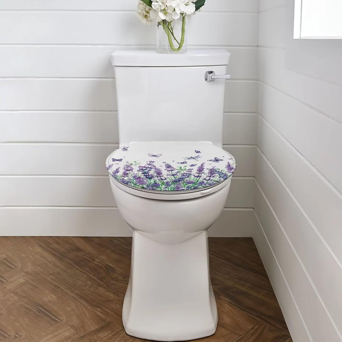 Purple Lavender Elongated Toilet Seat Cover Soft and Absorbent Fabric Toilet Lid Cover Oval Fits Most Standard Lids with Elastic Band for Bathroom Decor Accessories Protective