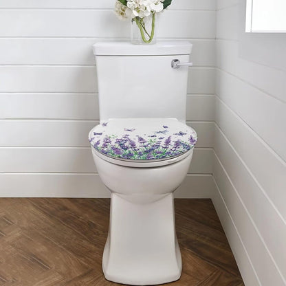 Purple Lavender Elongated Toilet Seat Cover Soft and Absorbent Fabric Toilet Lid Cover Oval Fits Most Standard Lids with Elastic Band for Bathroom Decor Accessories Protective