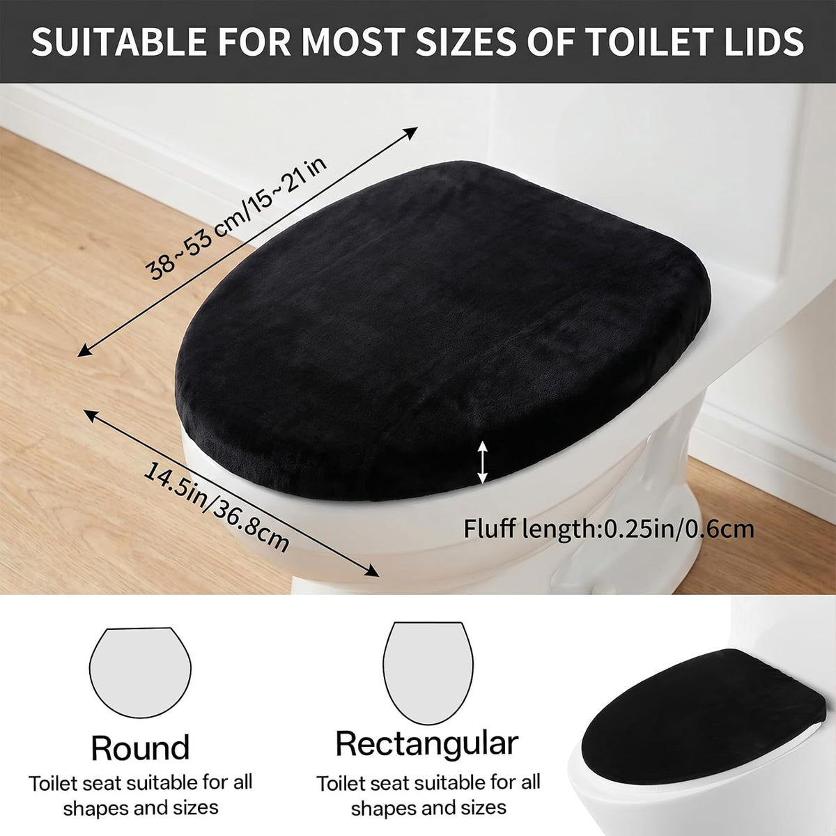 Microfiber Black Toilet Seat Cover, Soft and Absorbent Toilet Seat Lid Cover, Machine Washable Black Toilet Lid Covers for Bathroom Fits Most Size Toilet Lids