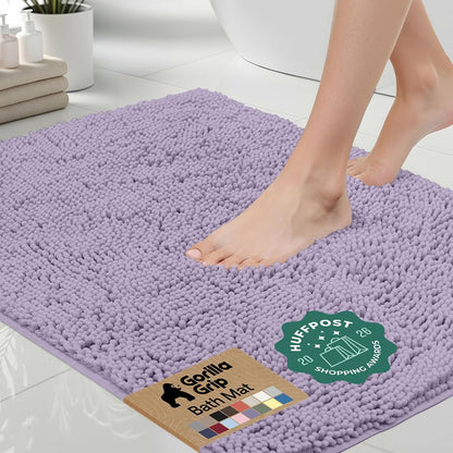 GORILLA GRIP Bath Rug Mat for Bathroom, Absorbent Chenille, 24x17 White