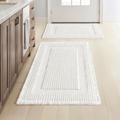 MIULEE Set of 2 Waffle Bathroom Rugs Brown Boho Bath Mat 17x24+18x30 in