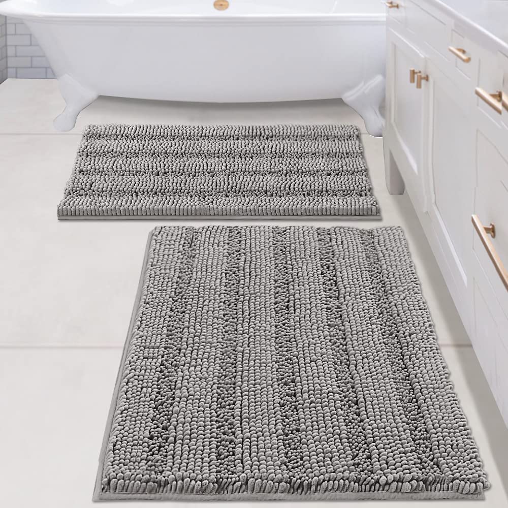 H.VERSAILTEX Bath Rugs for Bathroom Non Slip Bath Mats Extra Thick Chenille Striped Rug 20" x 32" Absorbent Non Skid Fluffy Soft Shaggy Washable Dry Fast Plush Mat for Indoor, Bath Room, Tub - Sage