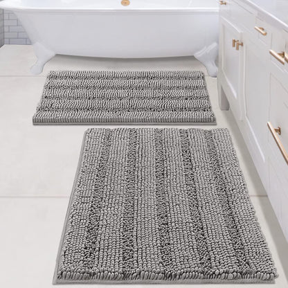 H.VERSAILTEX Bath Rugs for Bathroom Non Slip Bath Mats Extra Thick Chenille Striped Rug 20" x 32" Absorbent Non Skid Fluffy Soft Shaggy Washable Dry Fast Plush Mat for Indoor, Bath Room, Tub - Sage