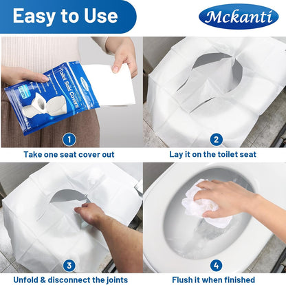 Mckanti Toilet Seat Covers Disposable - 120 Pack XL Flushable Paper Toilet Seat Covers for Adults Kids Potty Training, Biodegradable Travel Essential Accessories for Public Restrooms Airplane Camping