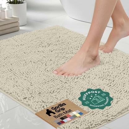 GORILLA GRIP Bath Rug Mat for Bathroom, Absorbent Chenille 24x17 Sage Green