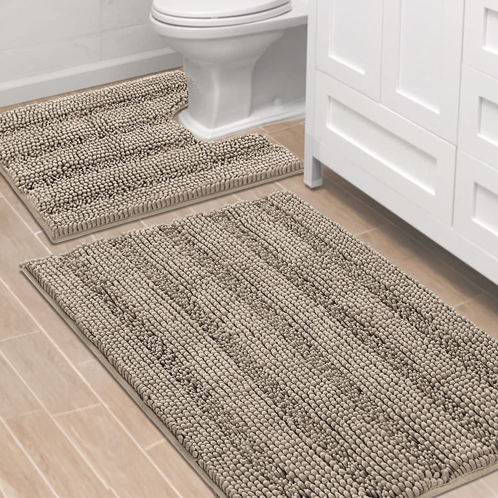 H.VERSAILTEX Bath Rugs for Bathroom Non Slip Bath Mats Extra Thick Chenille Striped Rug 20" x 32" Absorbent Non Skid Fluffy Soft Shaggy Washable Dry Fast Plush Mat for Indoor, Bath Room, Tub - Sage