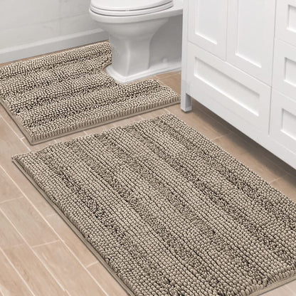 H.VERSAILTEX Bath Rugs for Bathroom Non Slip Bath Mats Extra Thick Chenille Striped Rug 20" x 32" Absorbent Non Skid Fluffy Soft Shaggy Washable Dry Fast Plush Mat for Indoor, Bath Room, Tub - Sage