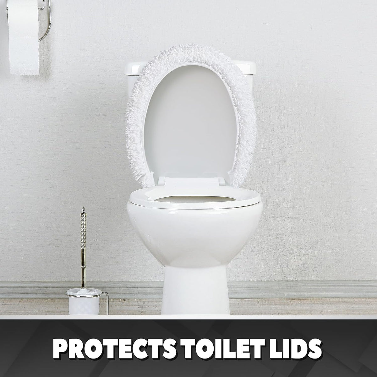 TREETONE Ultra Soft Chenille Bathroom Toilet Lid Cover, 19x21 Inches, White