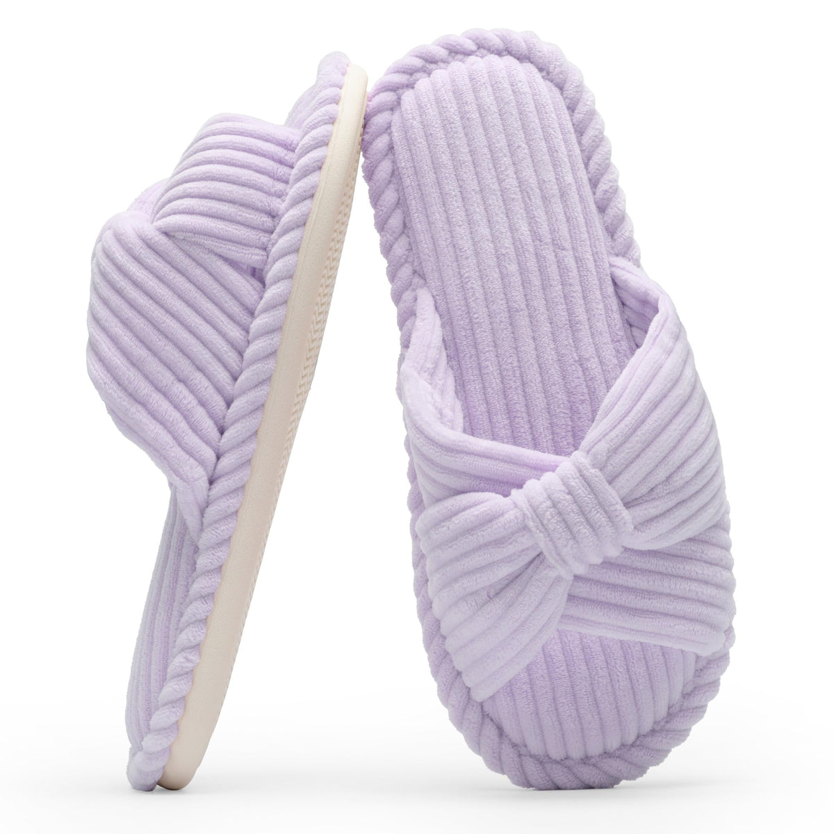 Chantomoo Slippers for Women Memory Foam House Womens Slipper Slides Home Bedroom Bathroom Spa Open Toe Corduroy Bow Slippers Cozy Comfortable