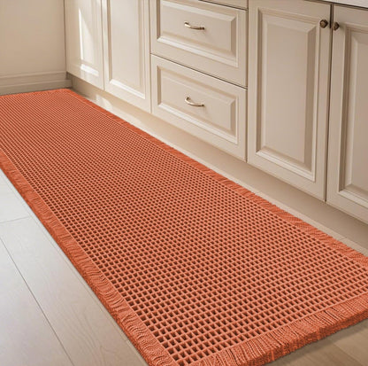 IM HOME Waffle Bath Mat Set 2 Piece Olive Green,Woven Modern Bath Rug Mats, Absorbent Non Slip Bath Floor Mat, Soft Washable Boho Bath Rugs with Tassels for Bathroom, Bedroom, Kitchen,Tub