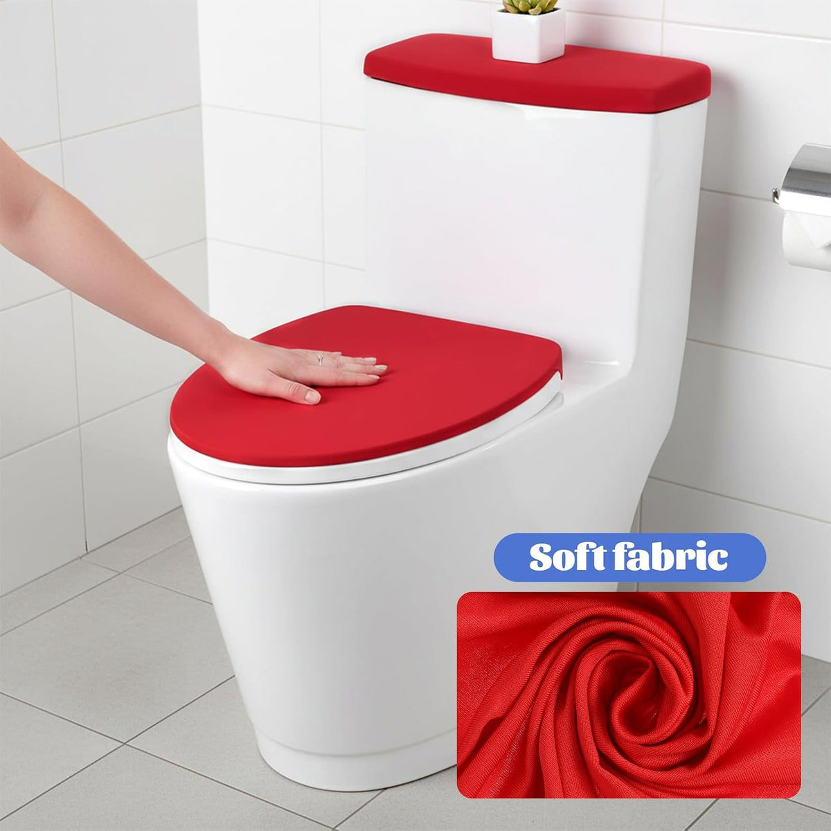 Red Toilet Seat Cover, Toilet Cover Set For Bathroom Super Soft Toilets Tank Covers Toilets Seat Covers Washable With Elastic Bottom Red Bathroom Accessories Fits Most Lids, Easy Installation Cleaning