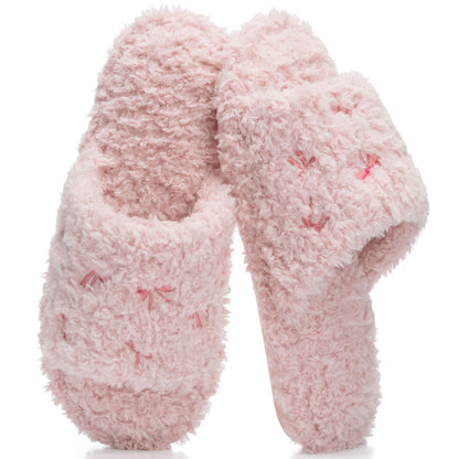 GOEWY Fuzzy Open Toe Slippers for Women Indoor with Comfy Memory Foam