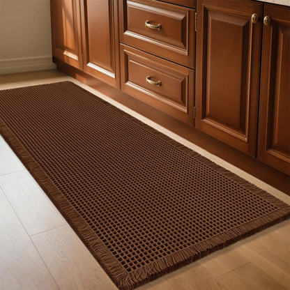 IM HOME Waffle Bath Mat Set 2 Piece Olive Green,Woven Modern Bath Rug Mats, Absorbent Non Slip Bath Floor Mat, Soft Washable Boho Bath Rugs with Tassels for Bathroom, Bedroom, Kitchen,Tub