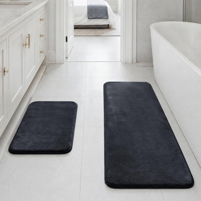 HUXMEYSON Bathroom Rugs Sets 3 Piece, Non-Slip & Quick Dry Bath Mat Set, Ultra Soft Velvet Bath Rugs for Bathroom, Toilet and Shower Floor, Grey