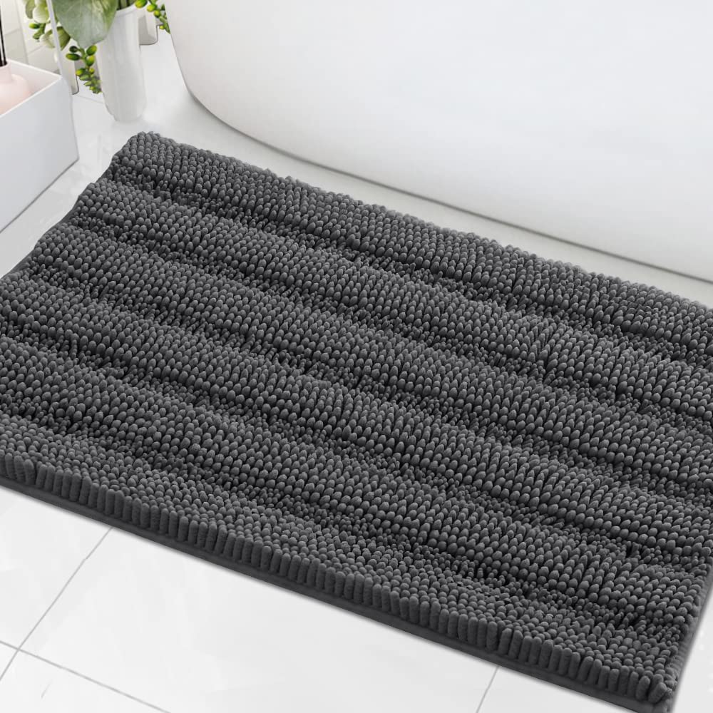 H.VERSAILTEX Bath Rugs for Bathroom Non Slip Bath Mats Extra Thick Chenille Striped Rug 20" x 32" Absorbent Non Skid Fluffy Soft Shaggy Washable Dry Fast Plush Mat for Indoor, Bath Room, Tub - Sage