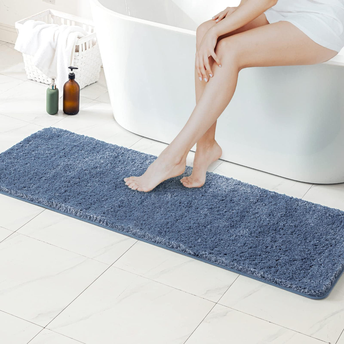 MIULEE Teal Bathroom Rugs Soft Small Microfiber Bath Mat 16x24 Inch