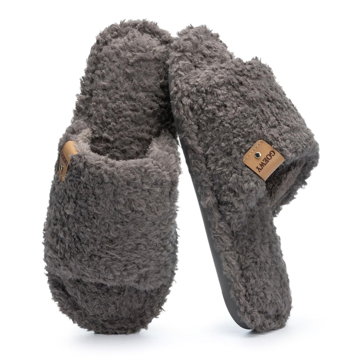 GOEWY Fuzzy Open Toe Slippers for Women Indoor with Comfy Memory Foam