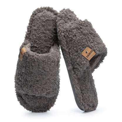 GOEWY Fuzzy Open Toe Slippers for Women Indoor with Comfy Memory Foam