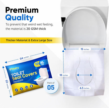 Toilet Seat Covers Disposable Flushable Travel Pack of 100, XL Biodegradable Paper Toilet Seat Covers for Adults & Kids, Public Restroom, Airplane & Camping Travel Essentials