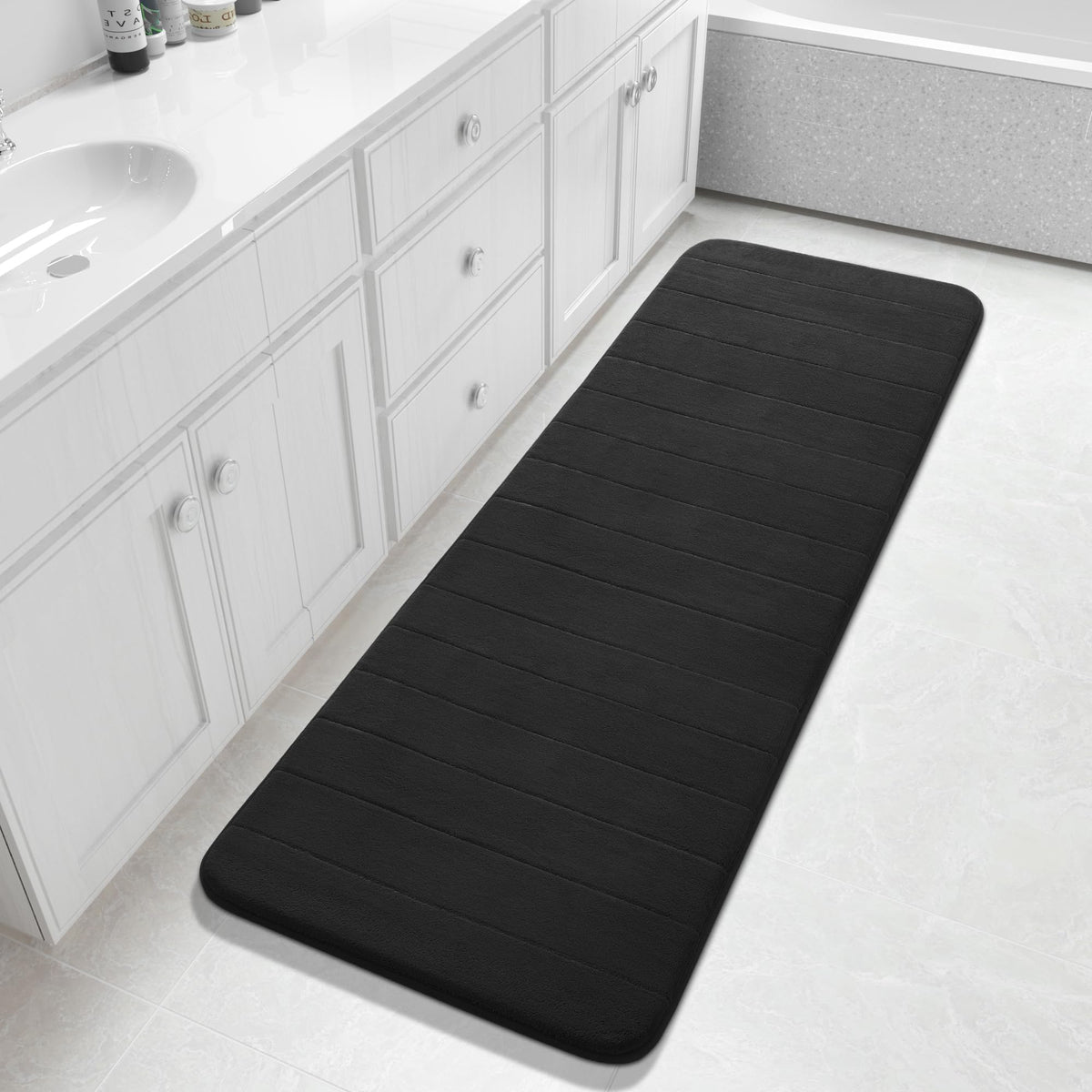 Yimobra Memory Foam Bath Mat, Super Soft Absorbent Bathroom Rug Non Slip, Quick Dry, Machine Washable Floor Carpet for Tub Shower, Home Decor Accessories, 24x17, Cream