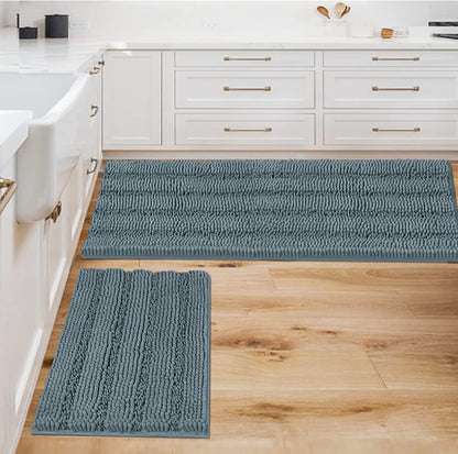 H.VERSAILTEX Bath Rugs for Bathroom Non Slip Bath Mats Extra Thick Chenille Striped Rug 20" x 32" Absorbent Non Skid Fluffy Soft Shaggy Washable Dry Fast Plush Mat for Indoor, Bath Room, Tub - Sage