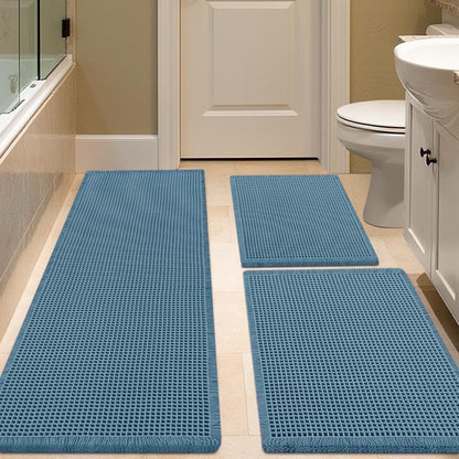 IM HOME Waffle Bath Mat Set 2 Piece Olive Green,Woven Modern Bath Rug Mats, Absorbent Non Slip Bath Floor Mat, Soft Washable Boho Bath Rugs with Tassels for Bathroom, Bedroom, Kitchen,Tub