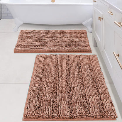 H.VERSAILTEX Bath Rugs for Bathroom Non Slip Bath Mats Extra Thick Chenille Striped Rug 20" x 32" Absorbent Non Skid Fluffy Soft Shaggy Washable Dry Fast Plush Mat for Indoor, Bath Room, Tub - Sage